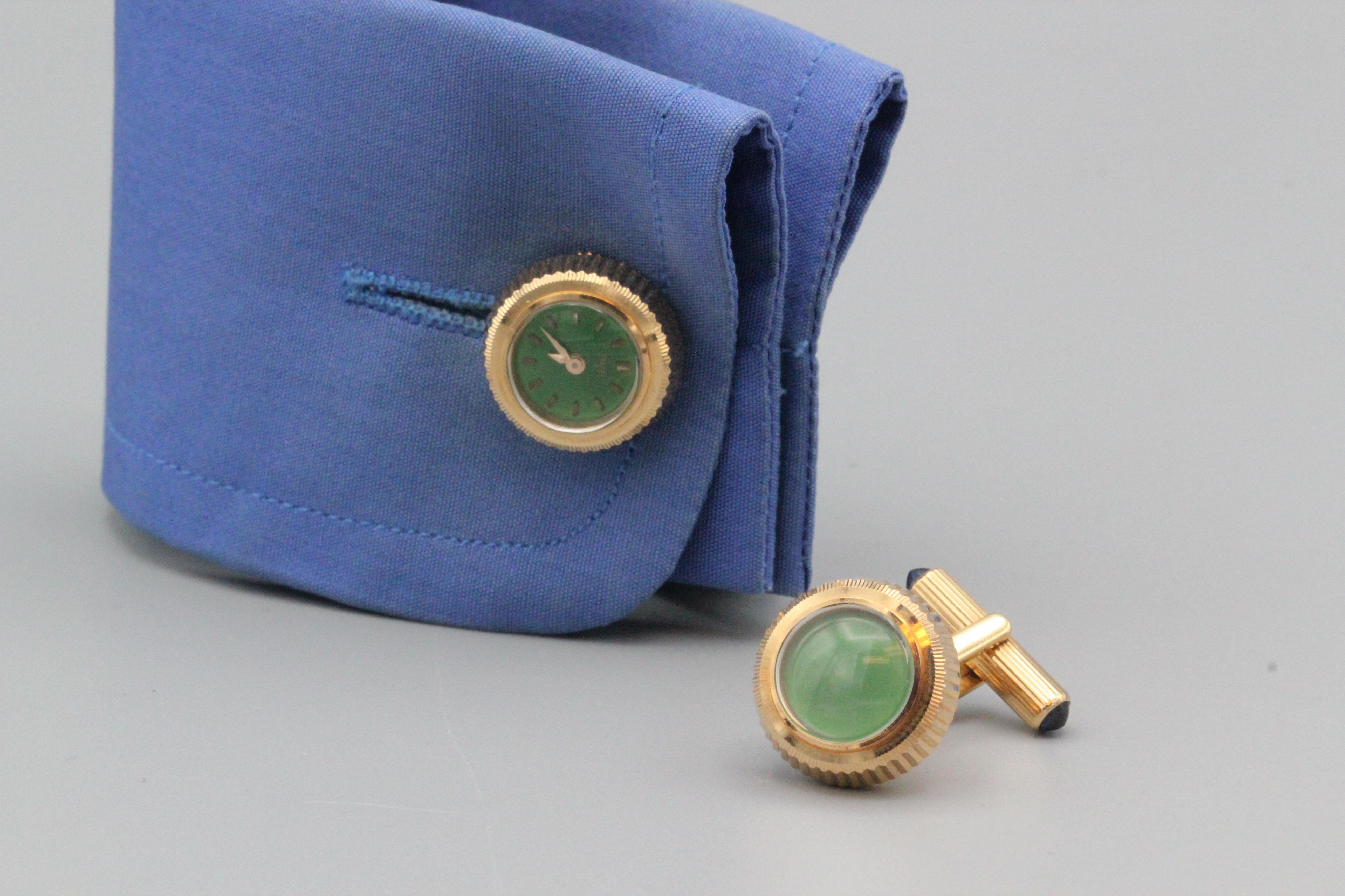 Women's or Men's Piaget Green Enamel Sapphire 18 Karat Gold Watch Cufflinks