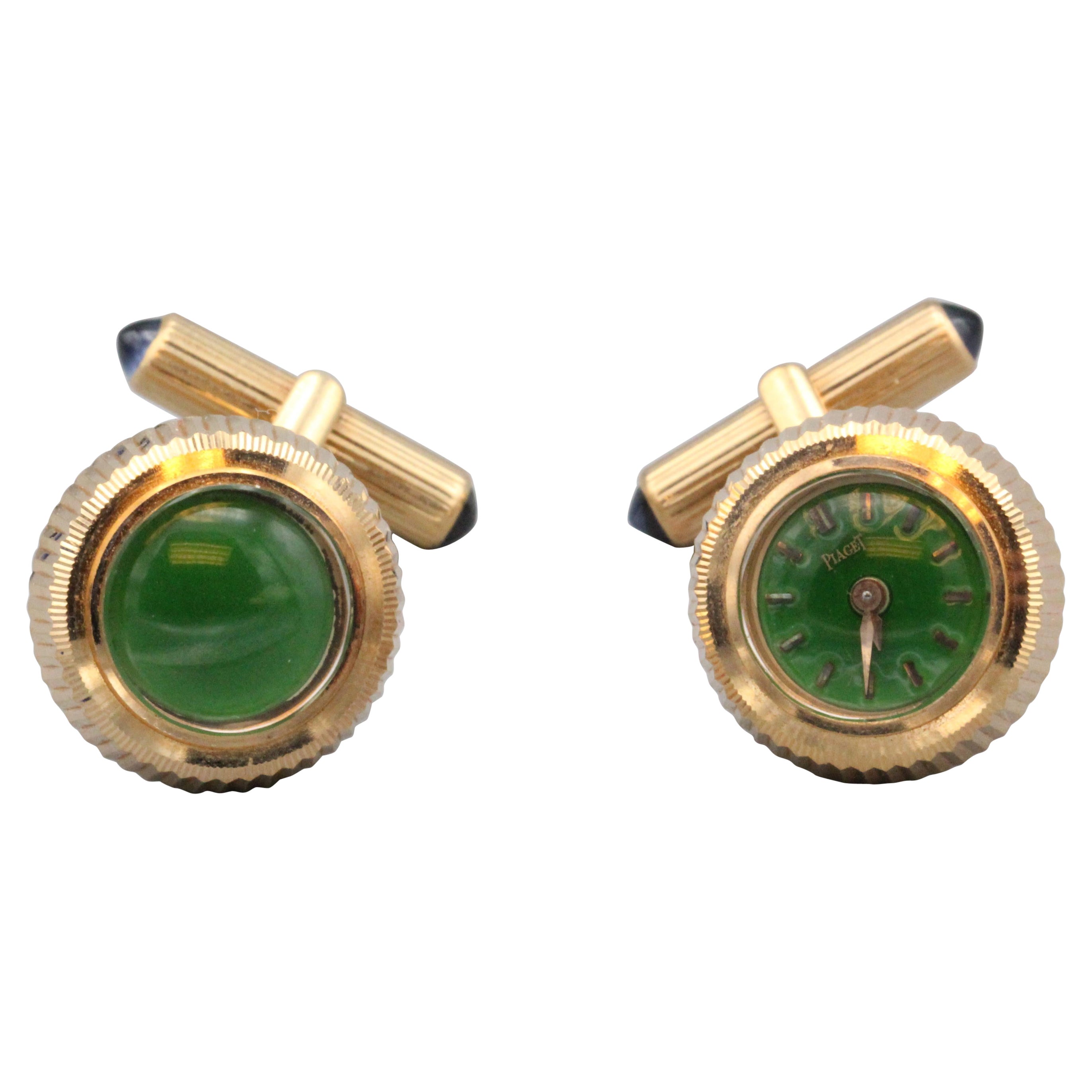 Piaget Green Enamel Sapphire 18 Karat Gold Watch Cufflinks For Sale