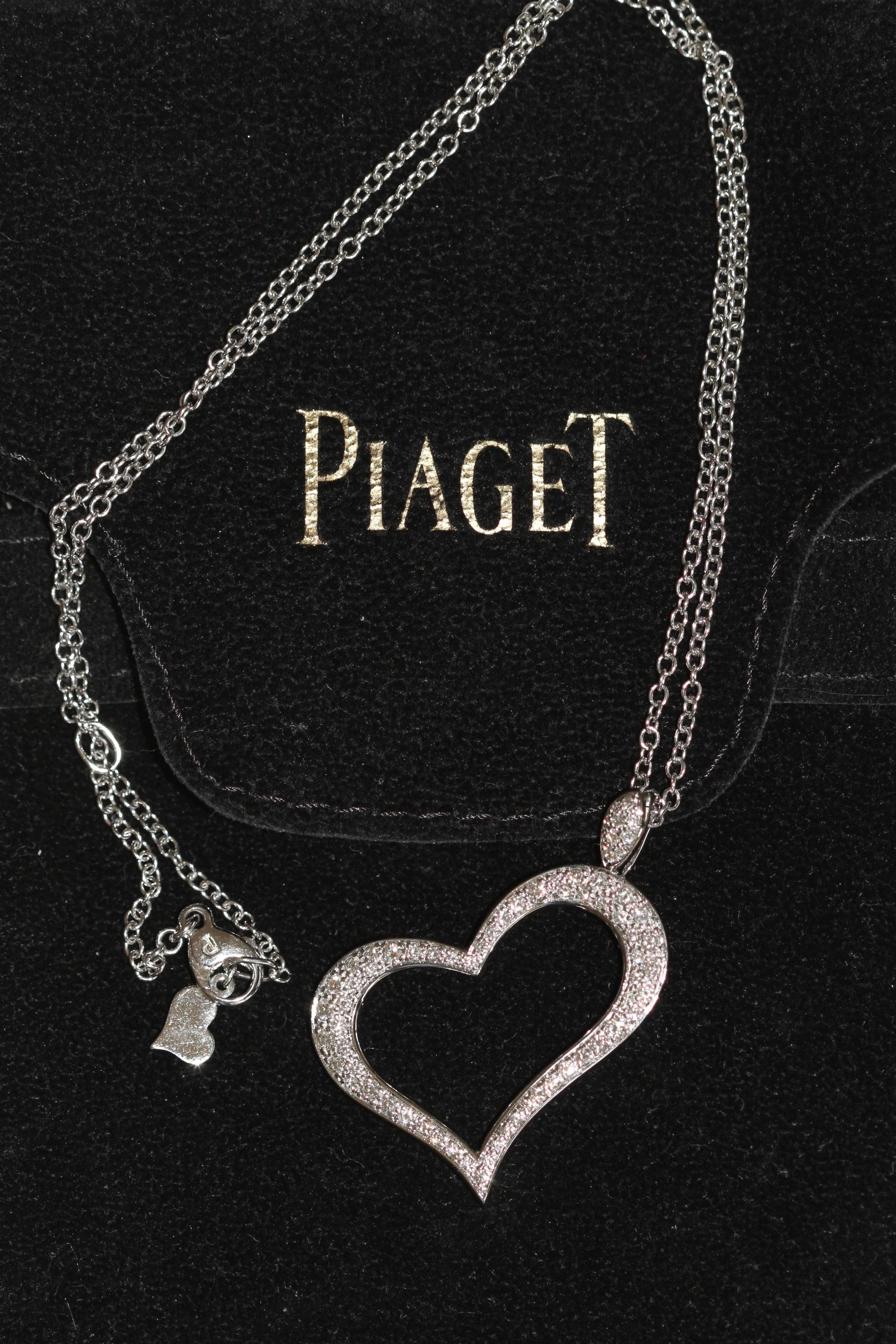 Women's or Men's Piaget Heart-Shaped 18 Karat White Gold Pendant Necklace with Diamonds