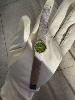 Piaget Jade Nephrite Dial Diamond Emerald Bezel 18K White Gold Ladies Watch