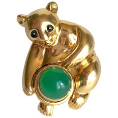 Vintage Piaget Koala Brooch in 18 Karat Yellow Gold and Chrysoprase