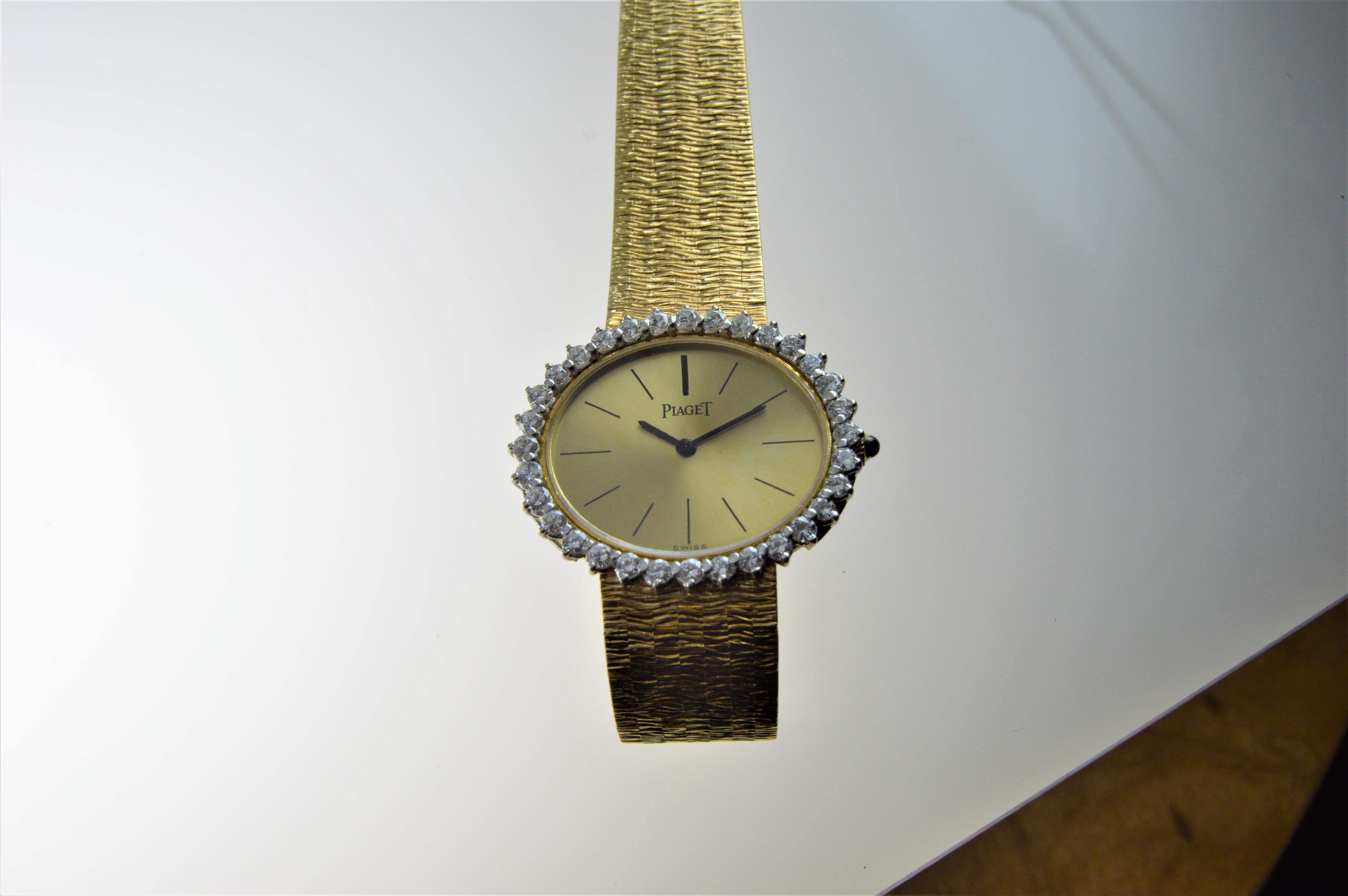 Piaget Ladies 18 Karat Yellow Gold Diamond Bracelet Watch, circa 1970s 8