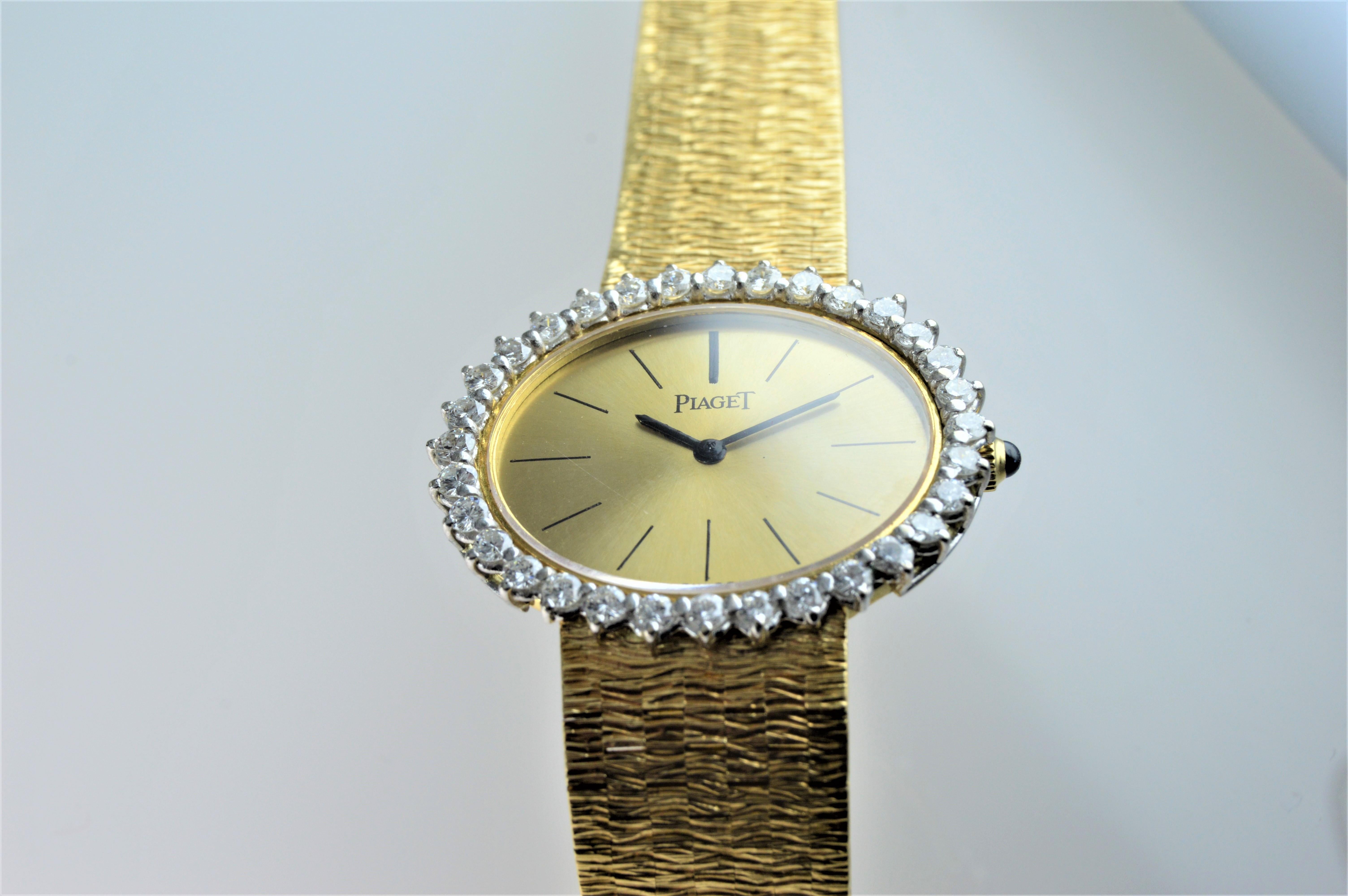 Piaget Ladies 18 Karat Yellow Gold Diamond Bracelet Watch, circa 1970s 9
