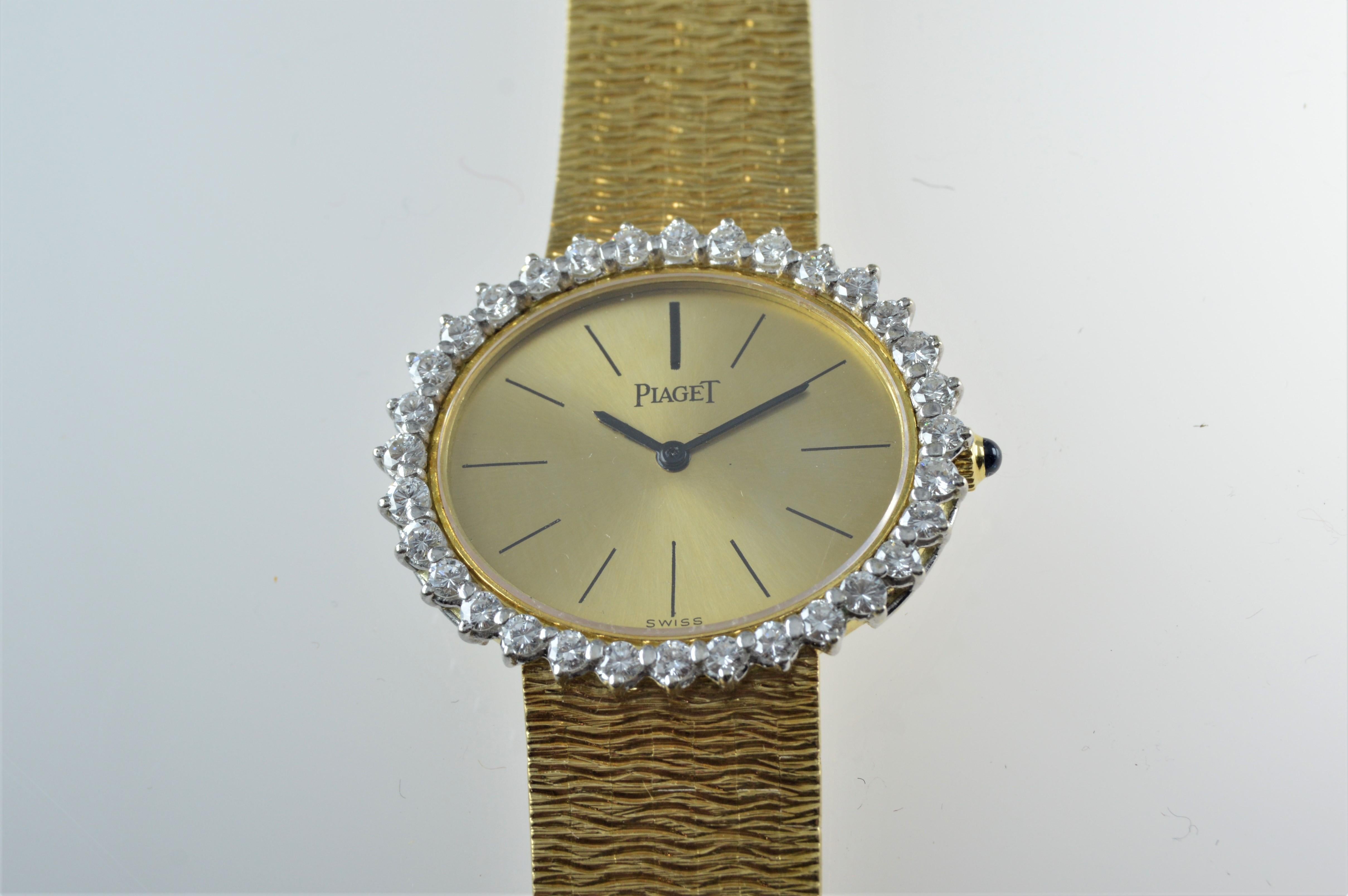 Piaget Ladies 18 Karat Yellow Gold Diamond Bracelet Watch, circa 1970s 11