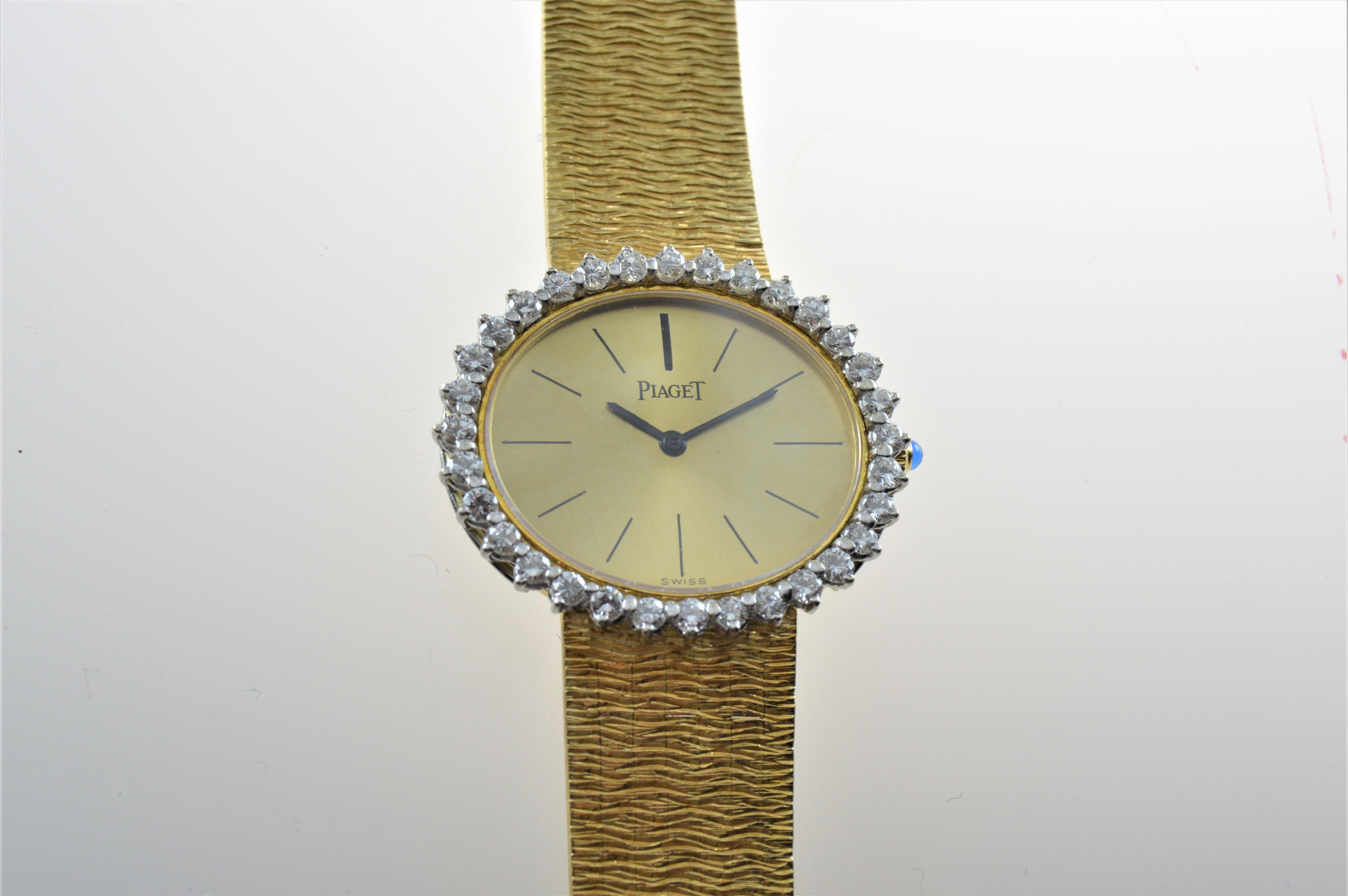 Piaget Ladies 18 Karat Yellow Gold Diamond Bracelet Watch, circa 1970s 12