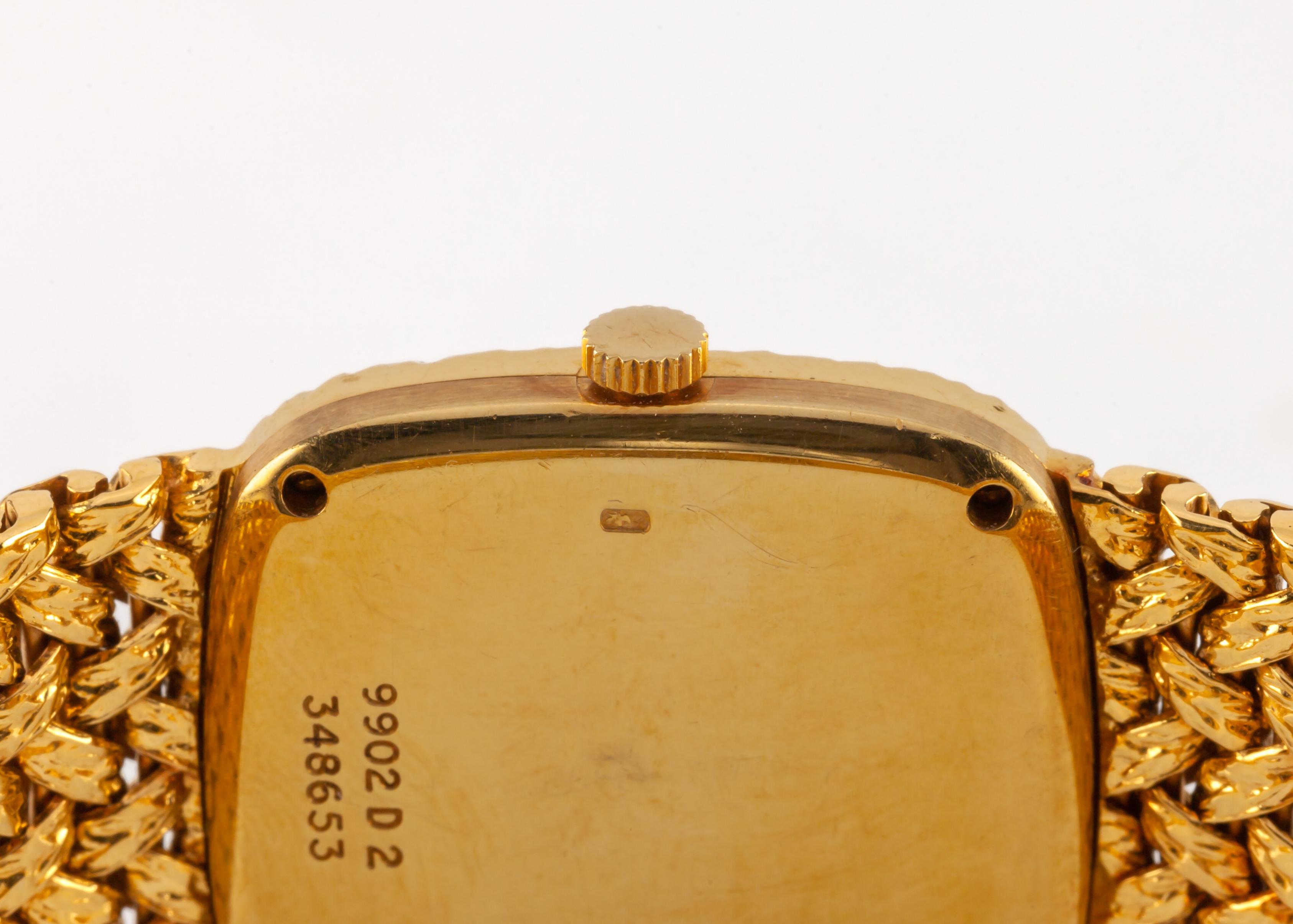 Uncut Piaget Ladies 18k Gold Wristwatch, Onyx Dial, 18 Jewel, Certificate, Ref. 9902D2 For Sale