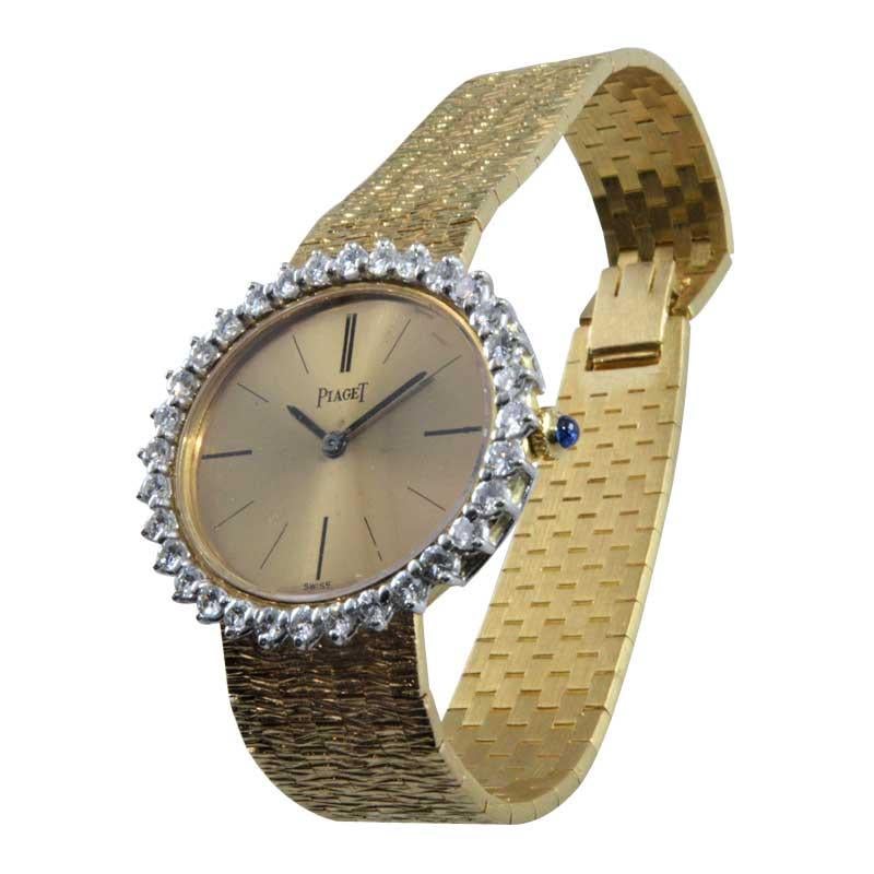 Women's Piaget Ladies 18 Karat Yellow Gold Diamond Bracelet Watch, circa 1970s