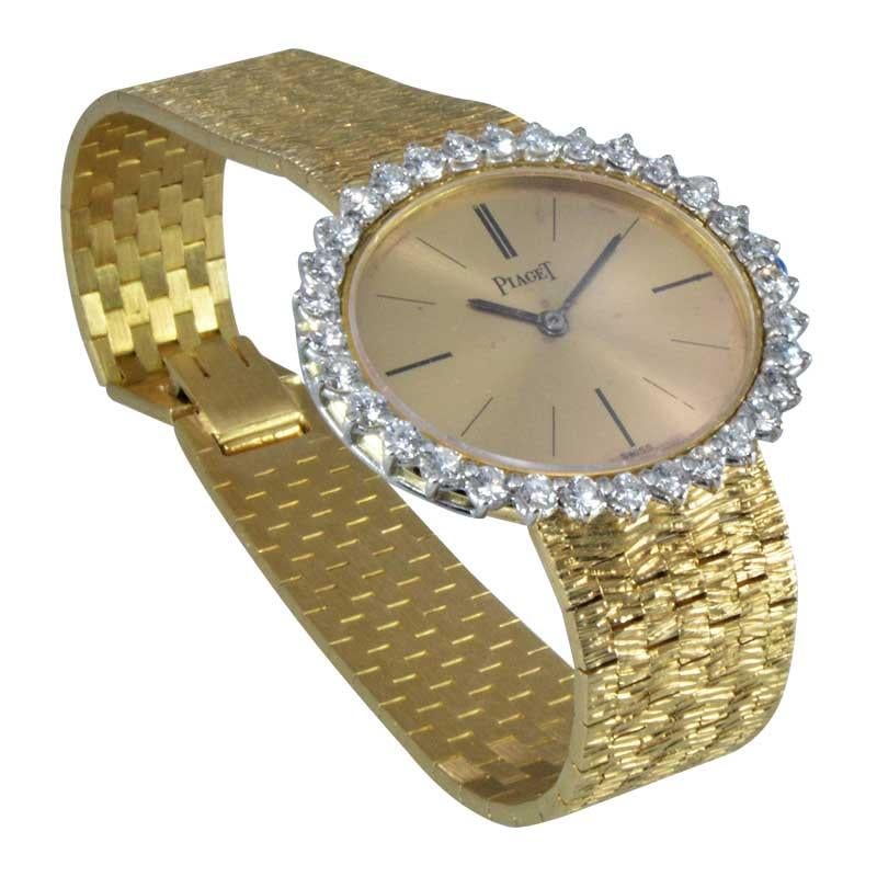 Piaget Ladies 18 Karat Yellow Gold Diamond Bracelet Watch, circa 1970s 2