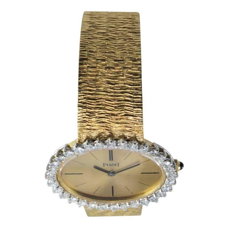 Piaget Ladies 18 Karat Yellow Gold Diamond Bracelet Watch, circa 1970s 3