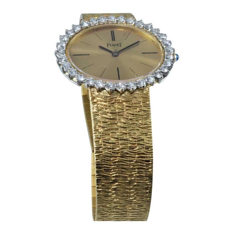 Piaget Ladies 18 Karat Yellow Gold Diamond Bracelet Watch, circa 1970s 4
