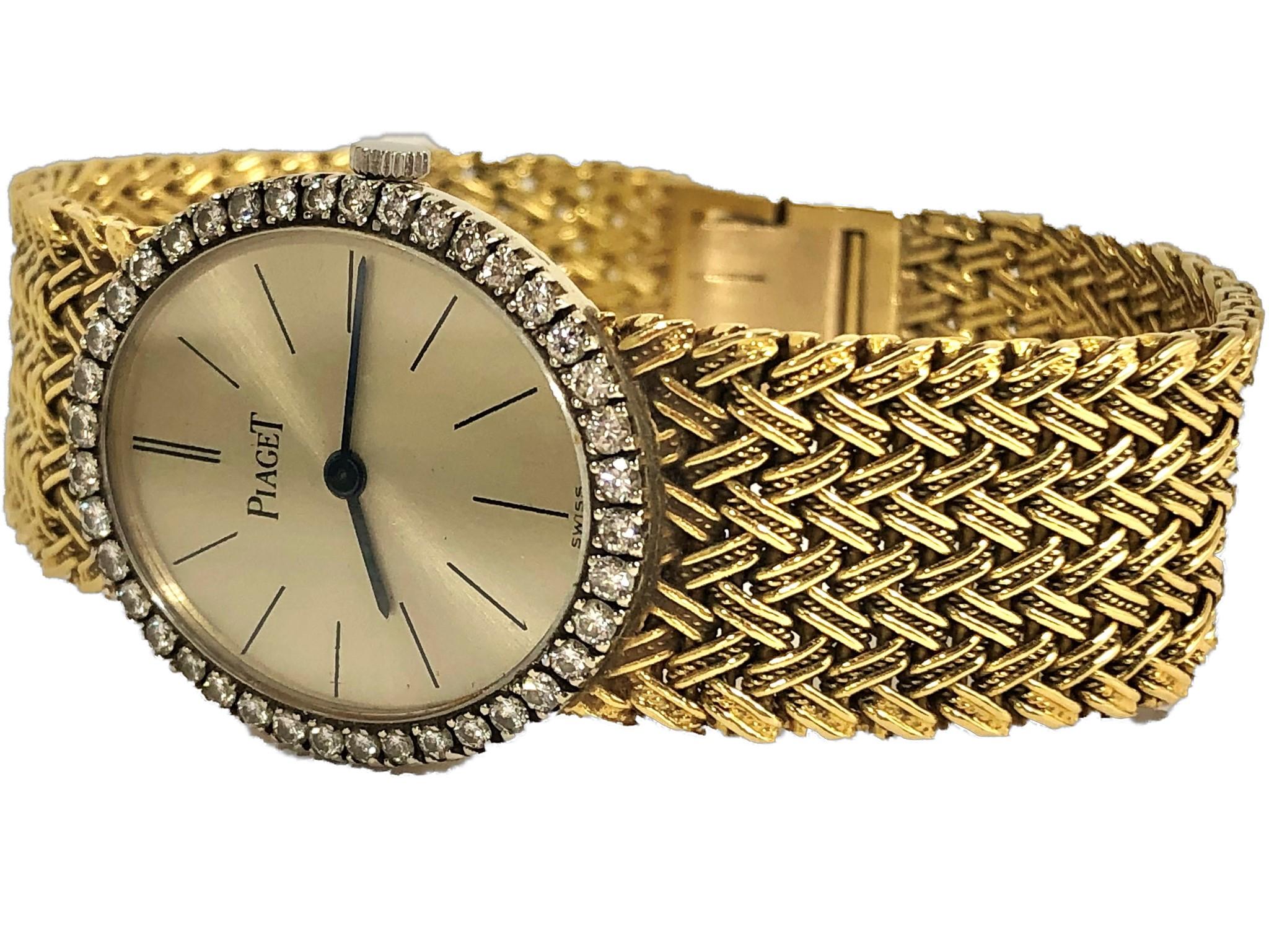 Brilliant Cut Piaget Ladies Classic Vertical Oval Yellow Gold Watch with Diamond Bezel