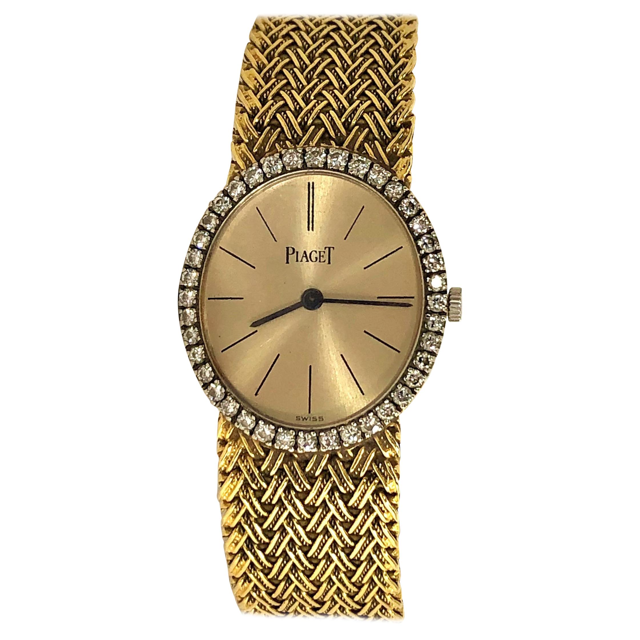 Piaget Ladies Classic Vertical Oval Yellow Gold Watch with Diamond Bezel