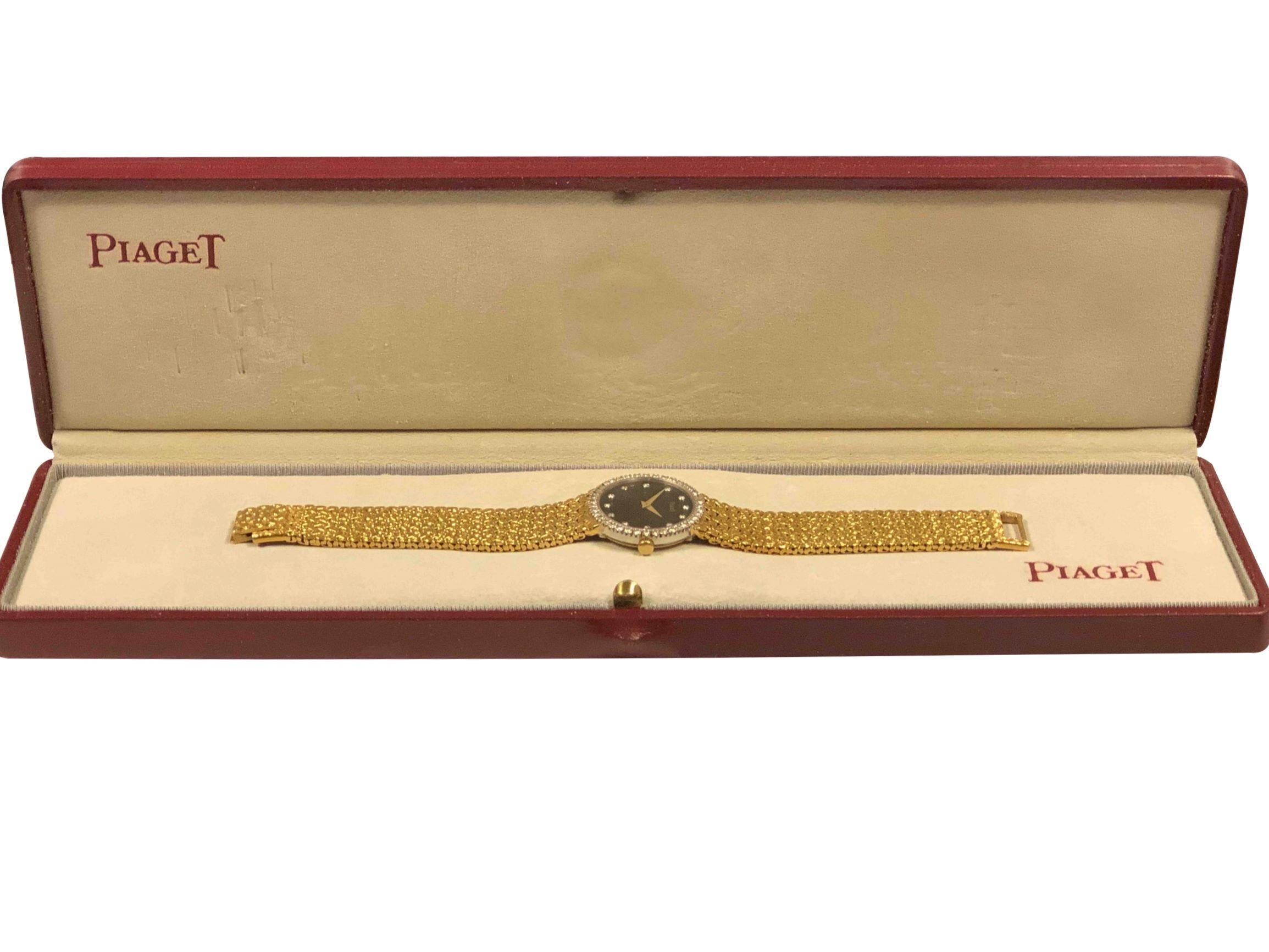Piaget Ladies Gold Diamond and Stone Dial Quartz Wristwatch In Excellent Condition In Chicago, IL