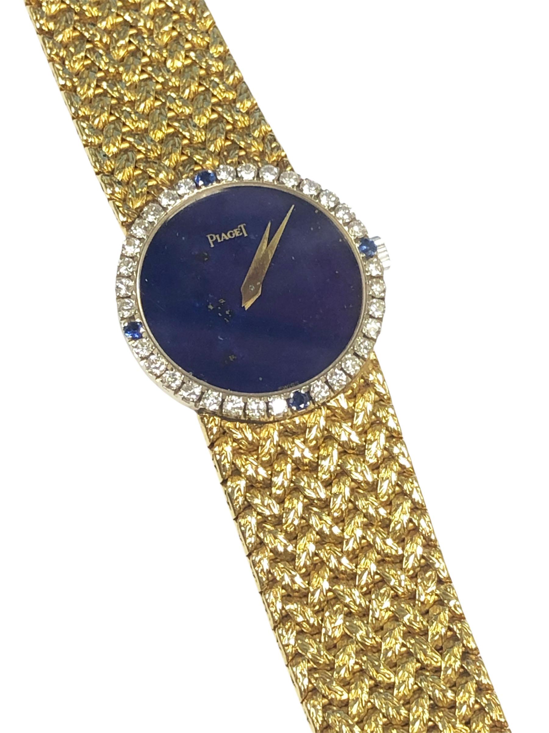 Piaget Damen Gold Diamant Saphir und Lapis Zifferblatt Armbanduhr im Zustand „Hervorragend“ im Angebot in Chicago, IL