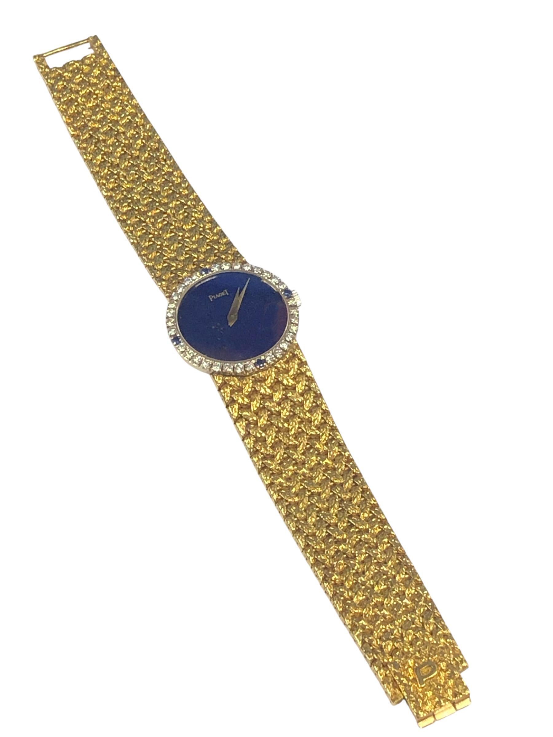 Piaget Damen Gold Diamant Saphir und Lapis Zifferblatt Armbanduhr für Damen oder Herren im Angebot