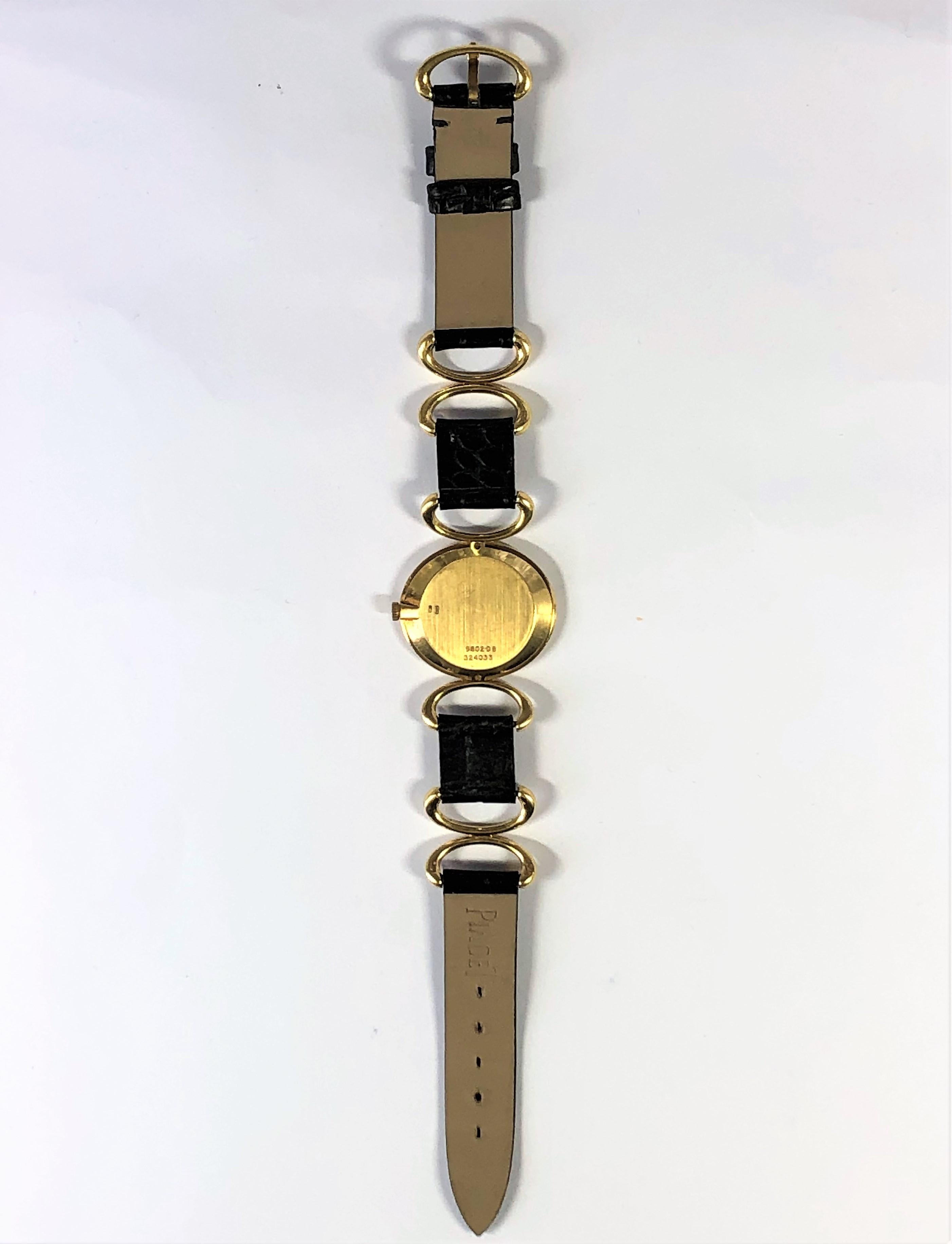 Piaget Ladies Gold Watch Pavé Dial Diamond Bezel Connectors with Alligator Strap In Good Condition In Palm Beach, FL
