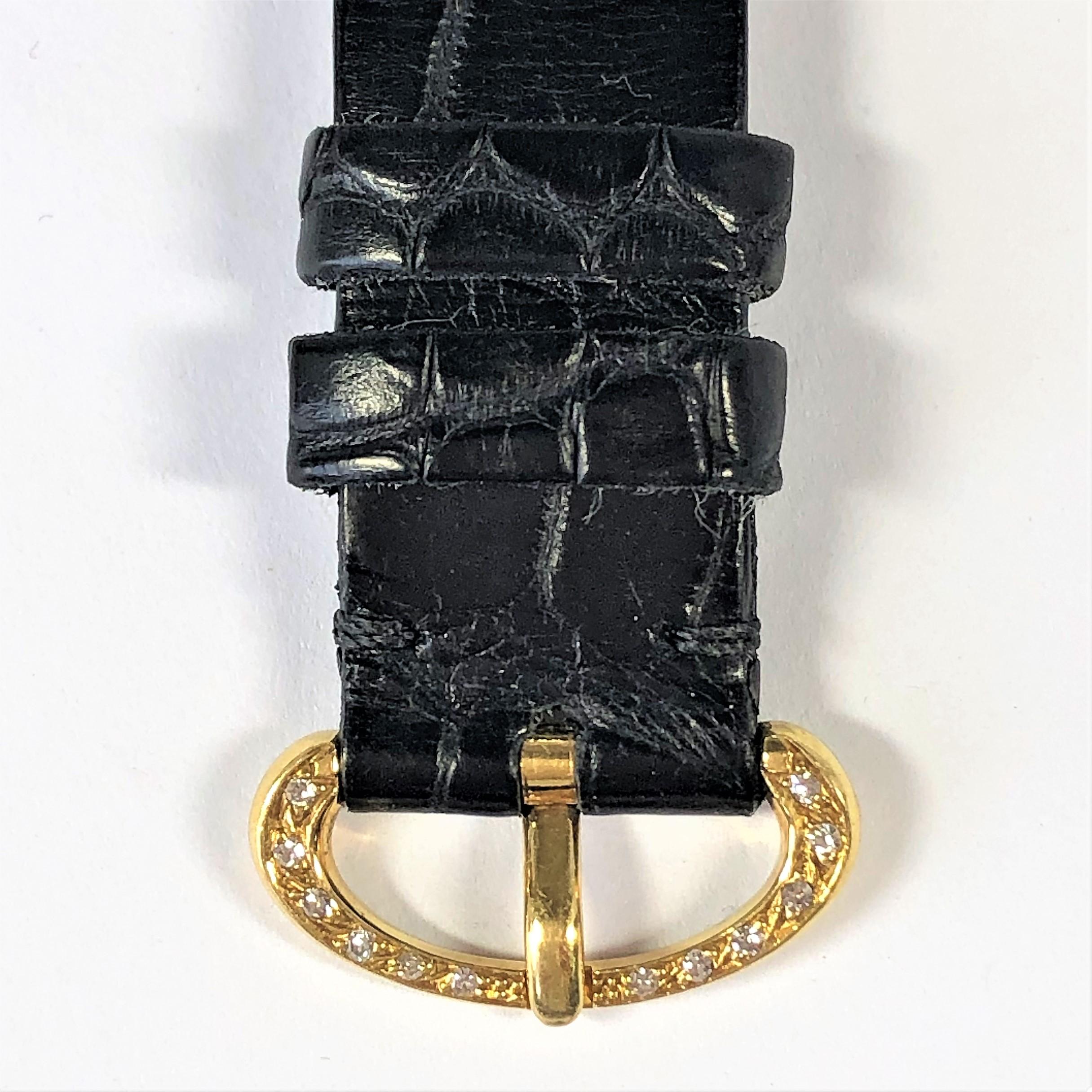 Piaget Ladies Gold Watch Pavé Dial Diamond Bezel Connectors with Alligator Strap 1