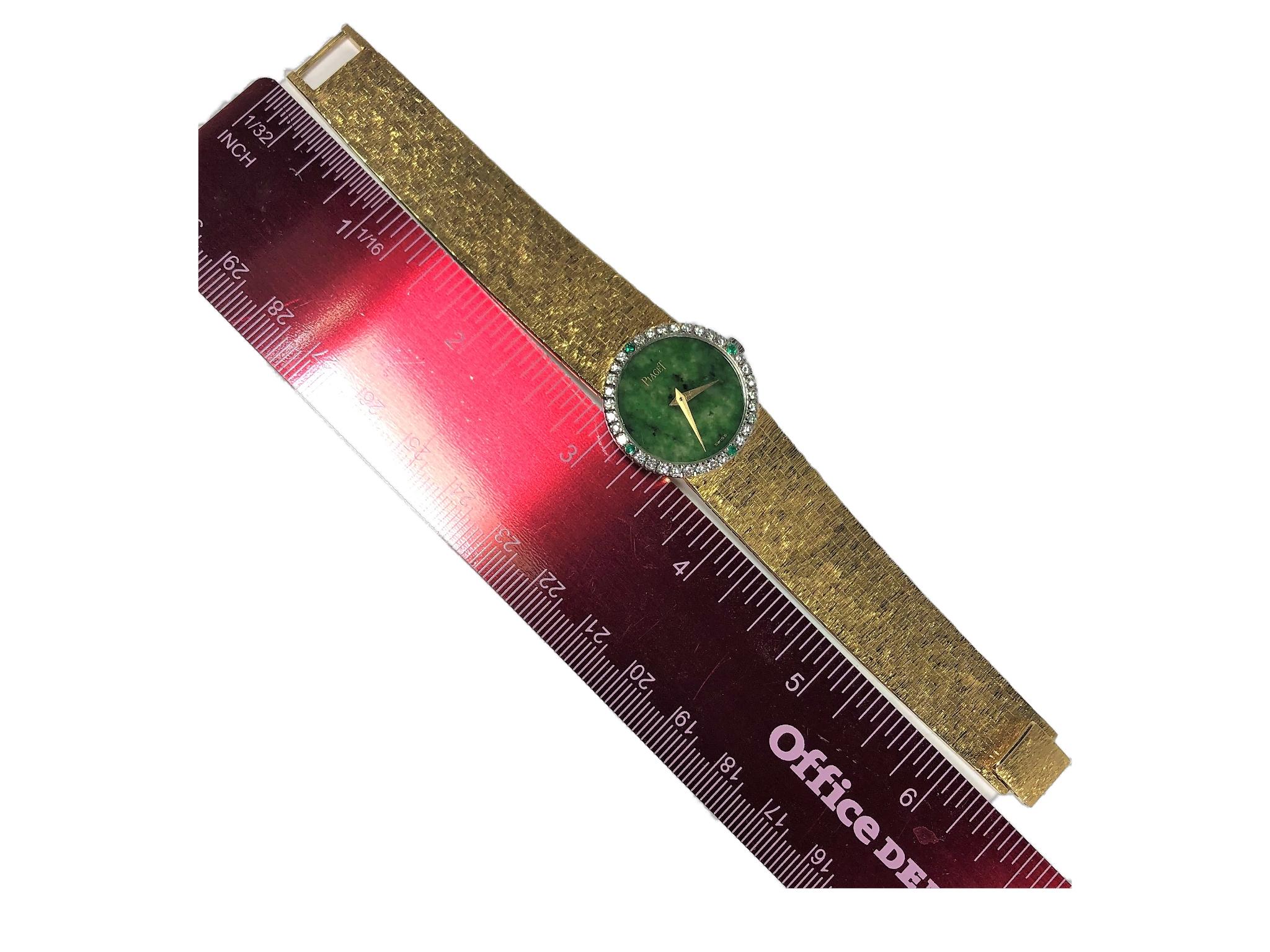 Women's Piaget Ladies Gold Watch with Jade Dial, Diamond and Emerald Bezel