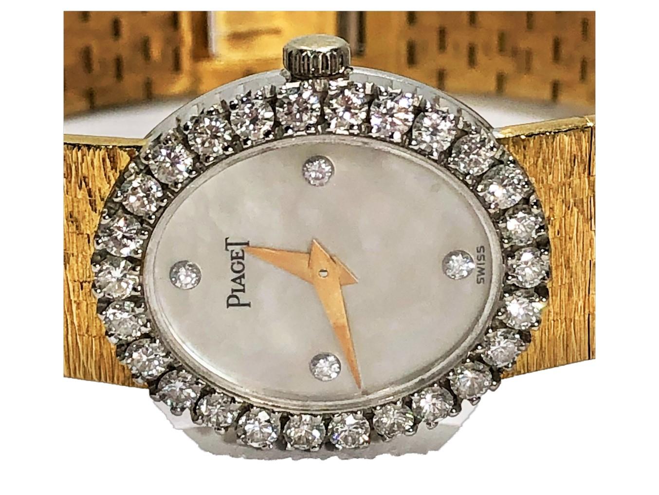 Women's Piaget Ladies Petite Gold Watch with Mother of Pearl Diamond Dial/ Diamond Bezel