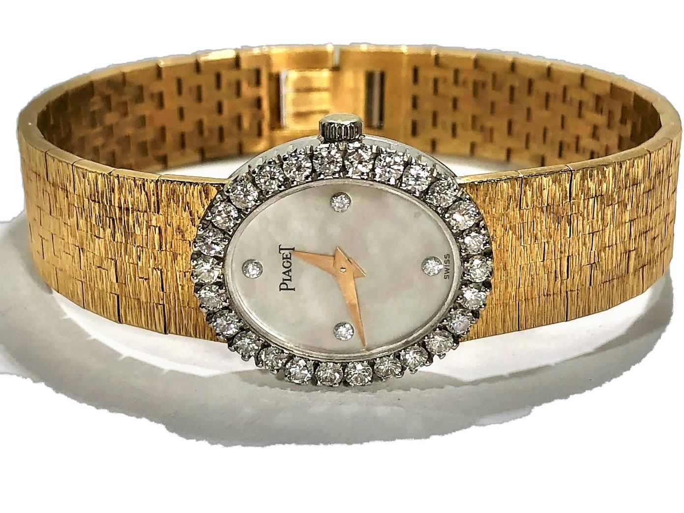 Piaget Ladies Petite Gold Watch with Mother of Pearl Diamond Dial/ Diamond Bezel 1