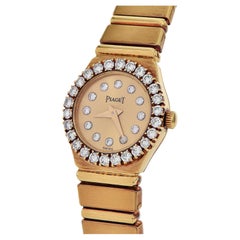 Piaget Ladies Polo Diamond Montre à lunette en or jaune 18 carats avec diamants