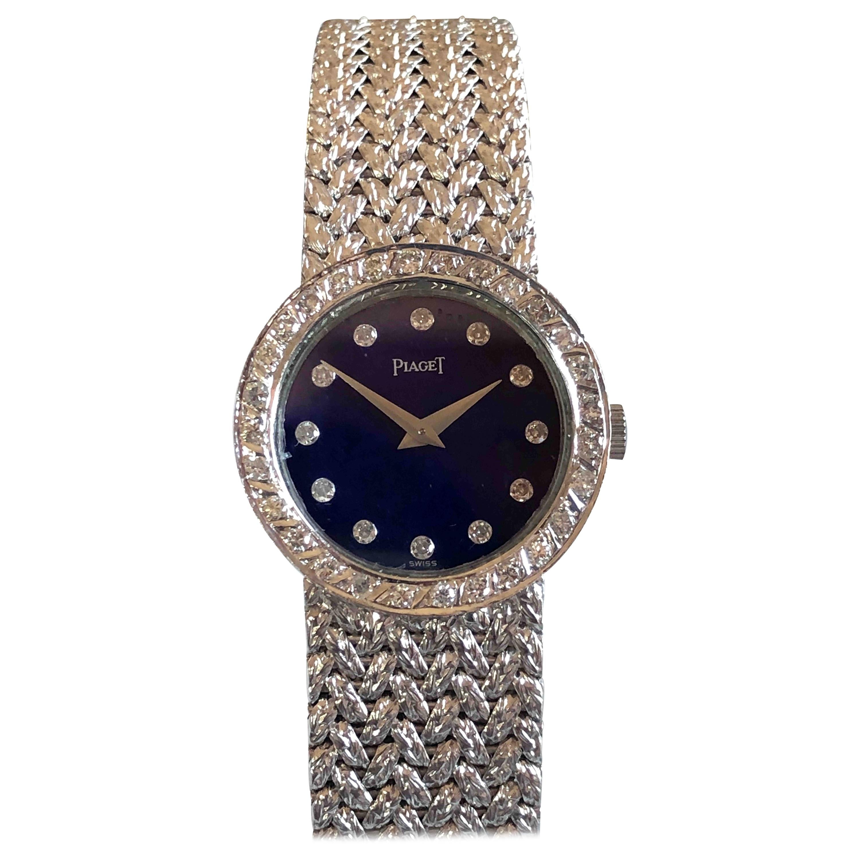 Piaget Ladies White Gold Diamond and Lapis Mechanical Wristwatch