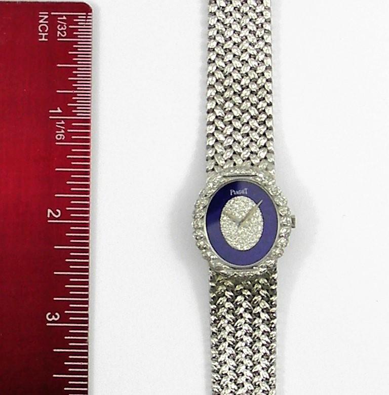 Piaget Ladies White Gold Pavé Diamond Lapis Lazuli Dial Wristwatch In Excellent Condition In Palm Beach, FL