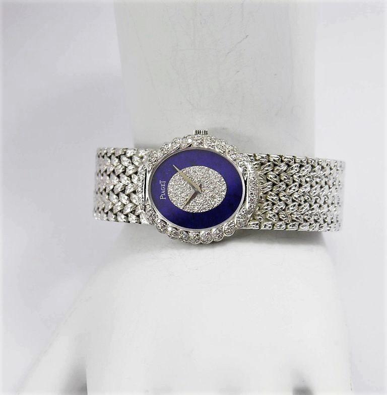 Women's Piaget Ladies White Gold Pavé Diamond Lapis Lazuli Dial Wristwatch