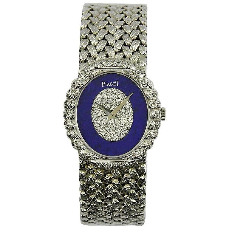 Piaget Ladies White Gold Pavé Diamond Lapis Lazuli Dial Wristwatch