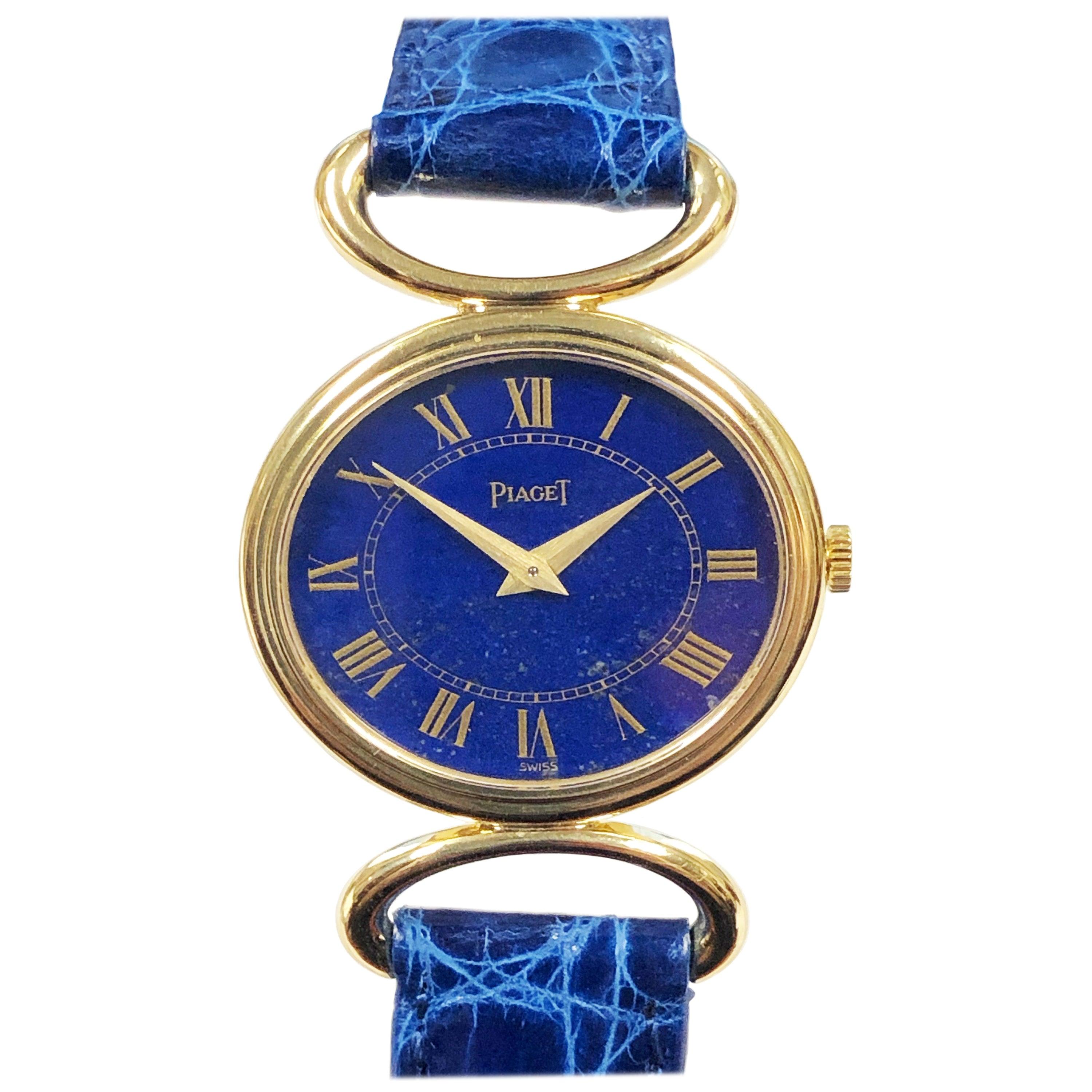 Piaget Ladies Yellow Gold and Lapis Stone Dial Mechanical Wristwatch