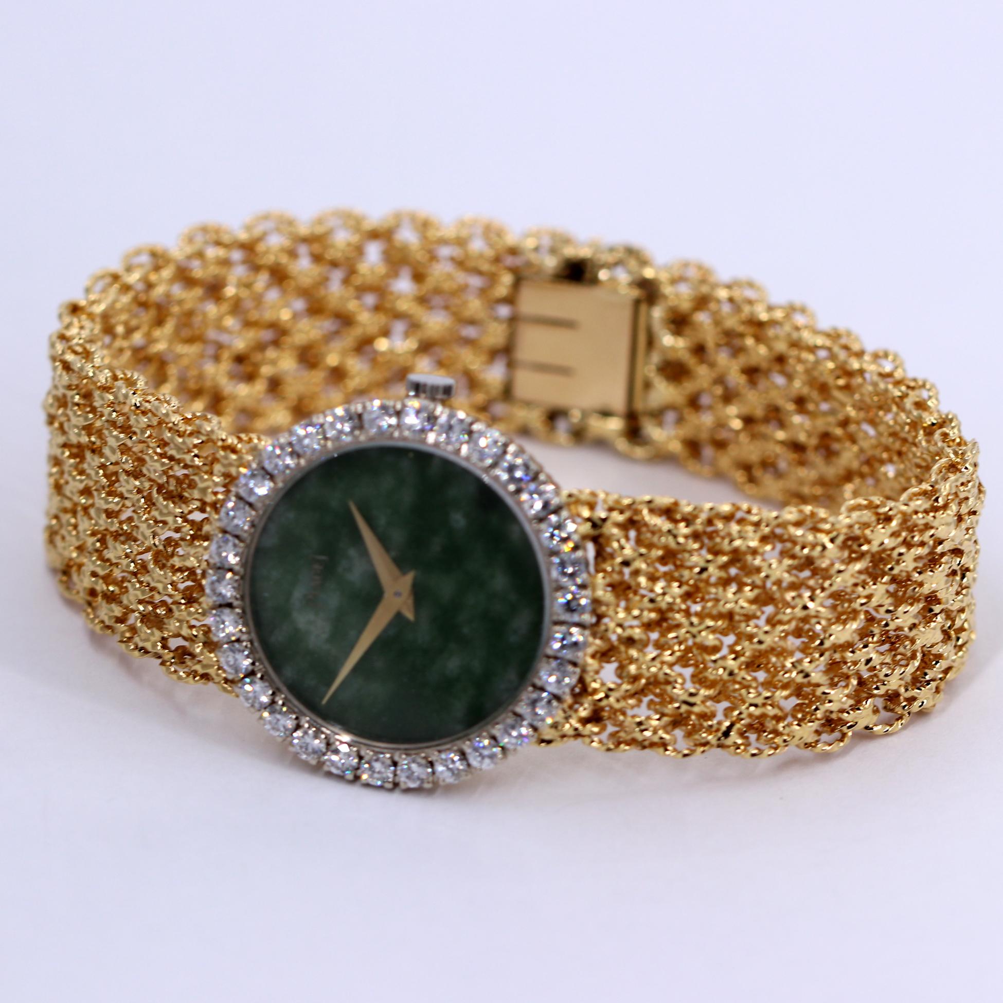 Piaget Ladies Yellow Gold Diamond Bezel Jade Dial Mesh Band Wristwatch 3