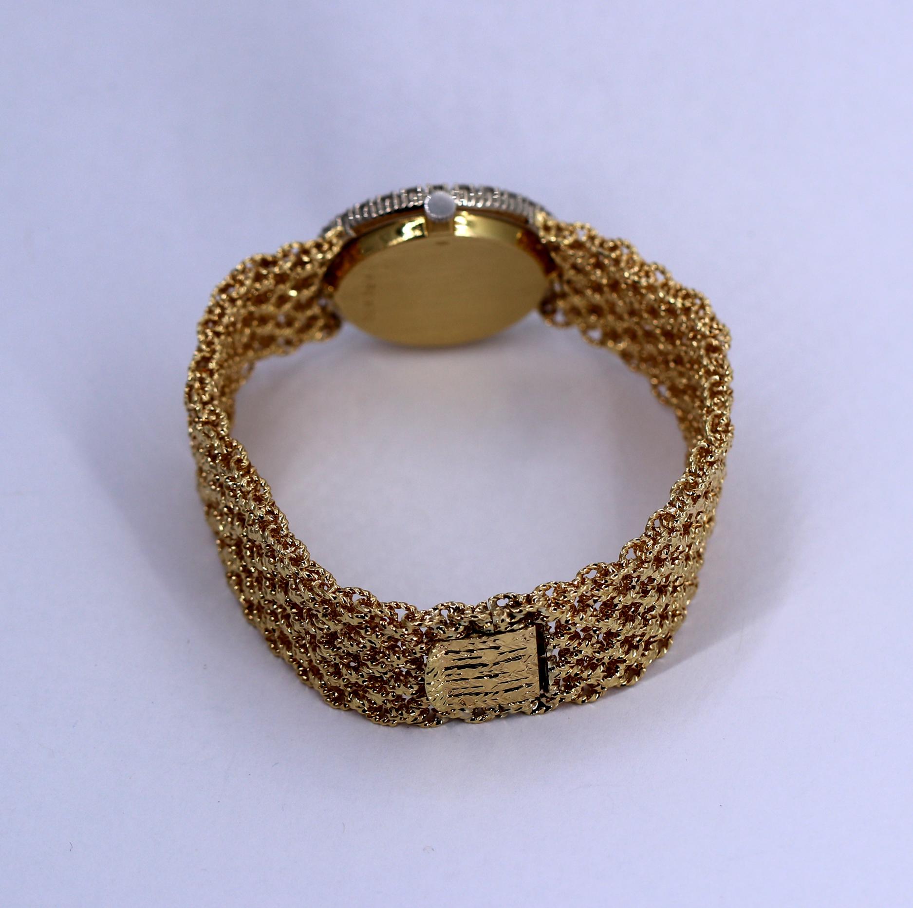 Piaget Ladies Yellow Gold Diamond Bezel Jade Dial Mesh Band Wristwatch 4