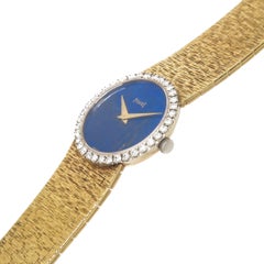 Piaget Ladies Yellow Gold Diamond Lapis Dial Manual Wind Wristwatch