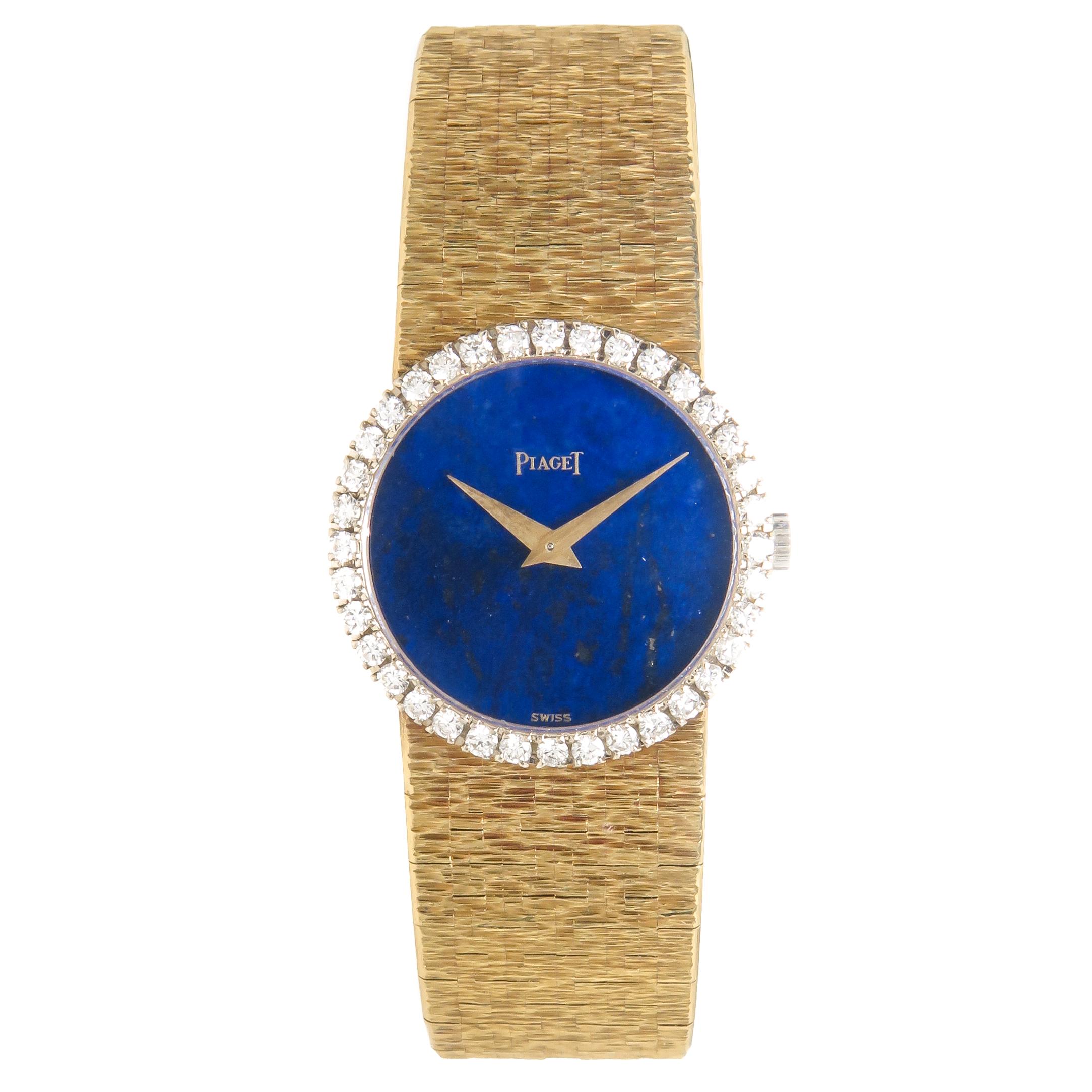 Piaget Ladies Yellow Gold Diamond Lapis Dial Manual wind Wristwatch