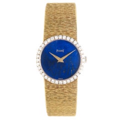 Piaget Ladies Yellow Gold Diamond Lapis Dial Manual wind Wristwatch