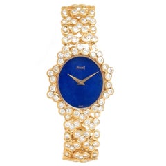 Retro Piaget Ladies Yellow Gold Diamond Lapis Lazuli Dial Mechanical Wristwatch, c1980