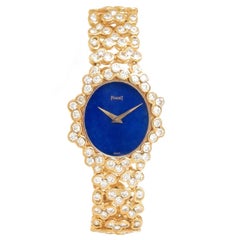 Piaget Ladies Yellow Gold Diamond Lapis Lazuli Dial Mechanical Wristwatch, c1980