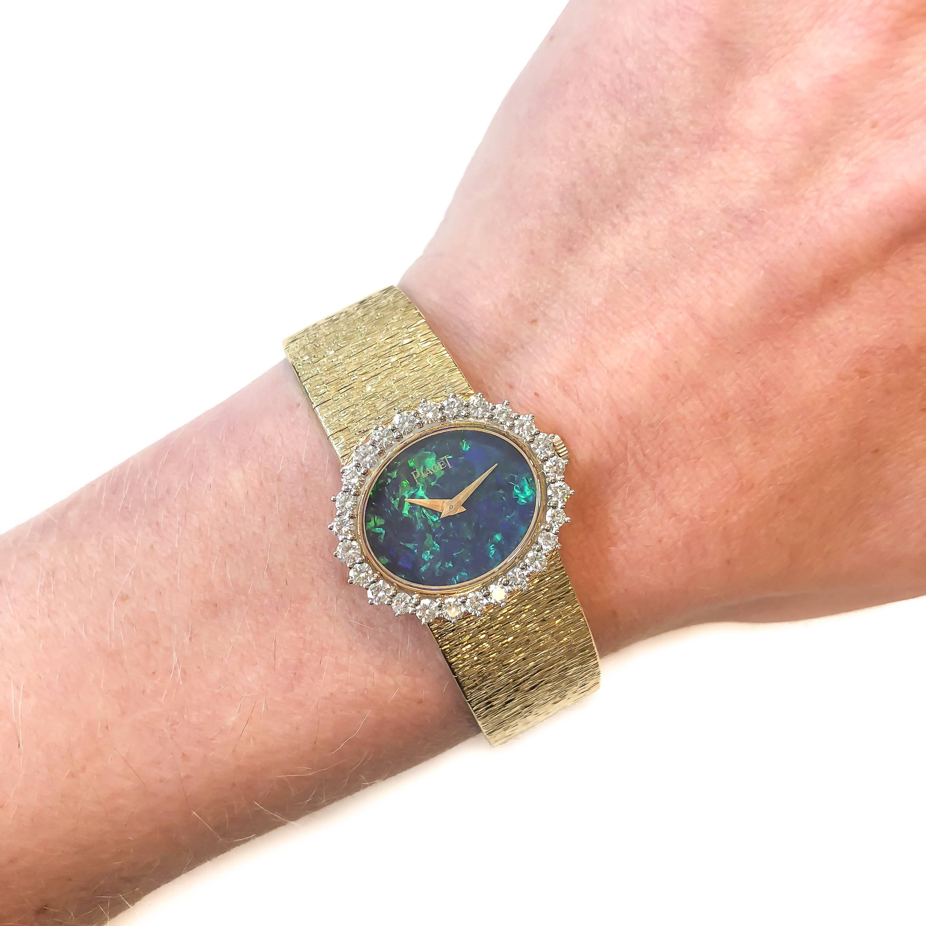 Women's Piaget Ladies Yellow Gold Diamond Opal Dial Mechanical Wristwatch, circa 1980