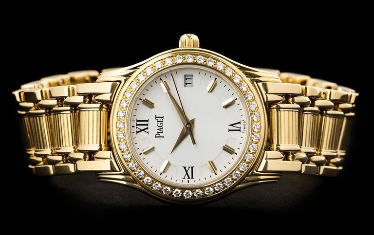 Piaget Ladies Yellow Gold Diamond Set White Dial Polo Quartz Wristwatch ...