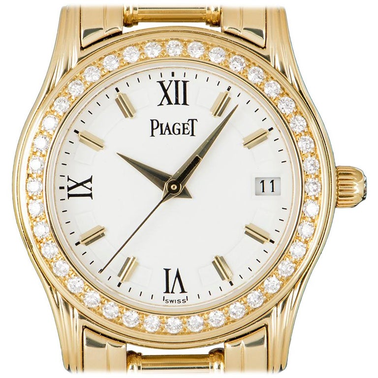 Piaget Ladies Yellow Gold Diamond Set White Dial Polo Quartz Wristwatch ...