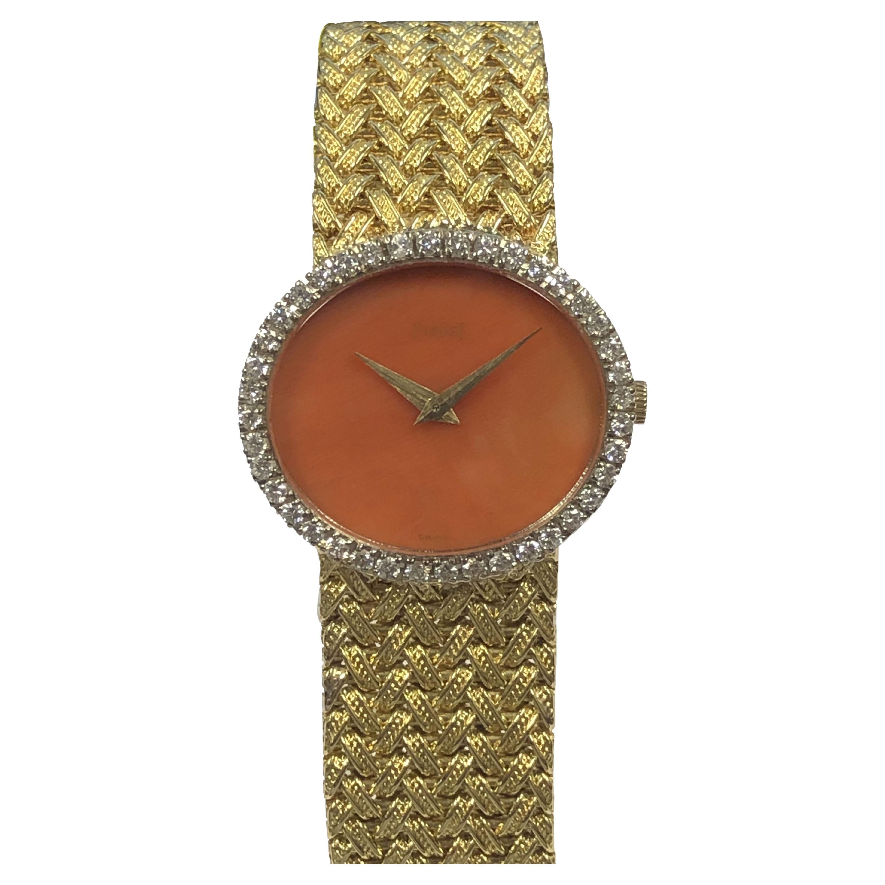 Piaget Ladies Yellow Gold Diamonds and Dial Wrist Watch For Sale