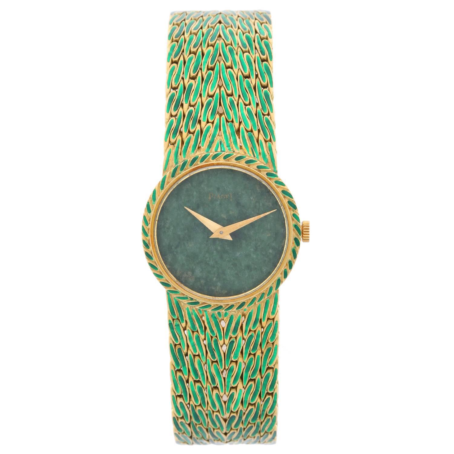 Piaget Ladies Yellow Gold Jade Vintage Dancer Dress Manual Wristwatch