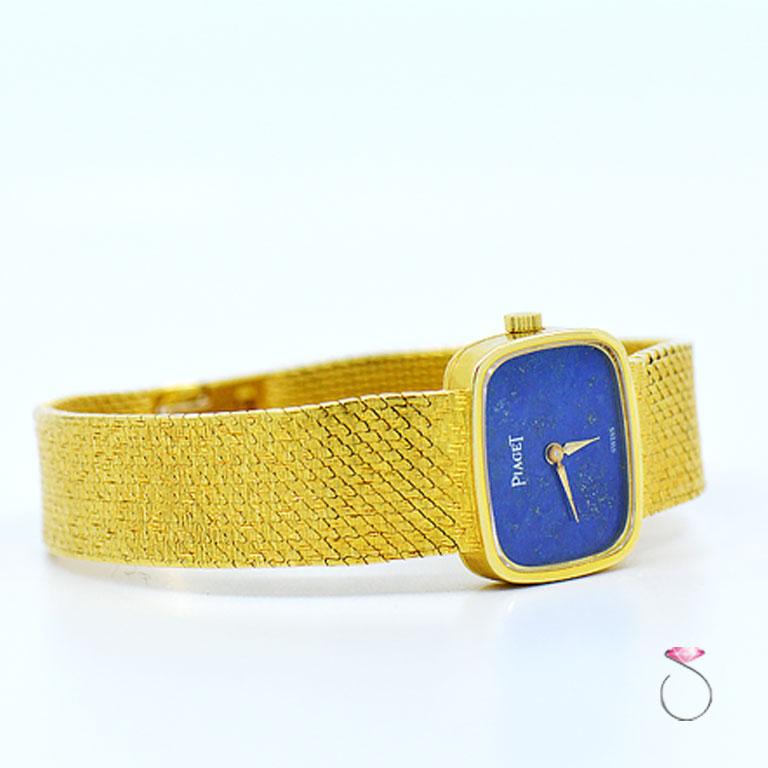Piaget Ladies Yellow Gold Lapis Cushion Shape vintage mechanical Wristwatch In Good Condition In Honolulu, HI