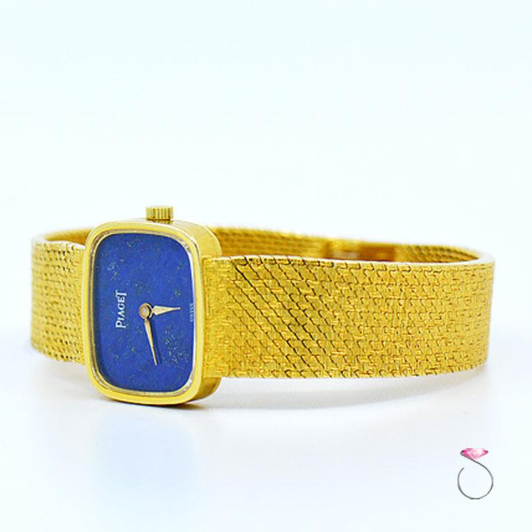 Women's Piaget Ladies Yellow Gold Lapis Cushion Shape vintage mechanical Wristwatch