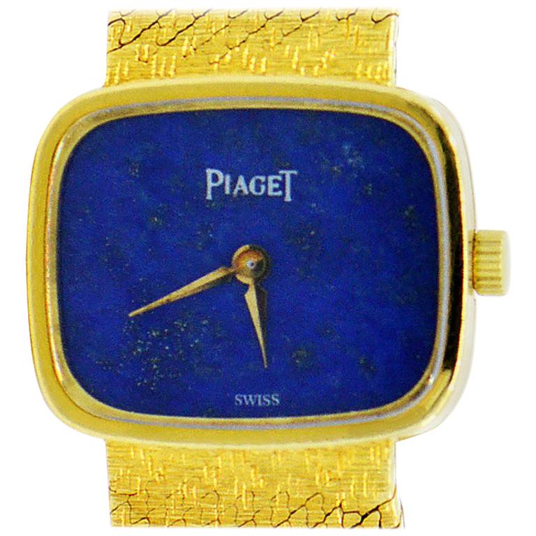Piaget Ladies Yellow Gold Lapis Cushion Shape vintage mechanical Wristwatch