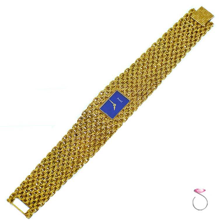 Piaget ladies Yellow Gold Lapis Dial Bracelet mechanical Wristwatch, 1970  2