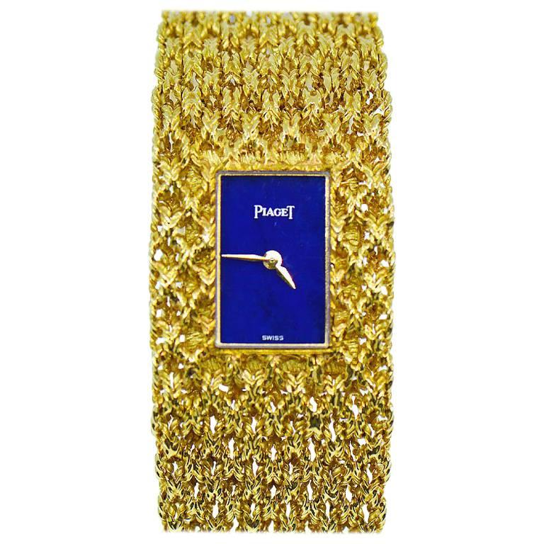 Piaget ladies Yellow Gold Lapis Dial Bracelet mechanical Wristwatch, 1970 
