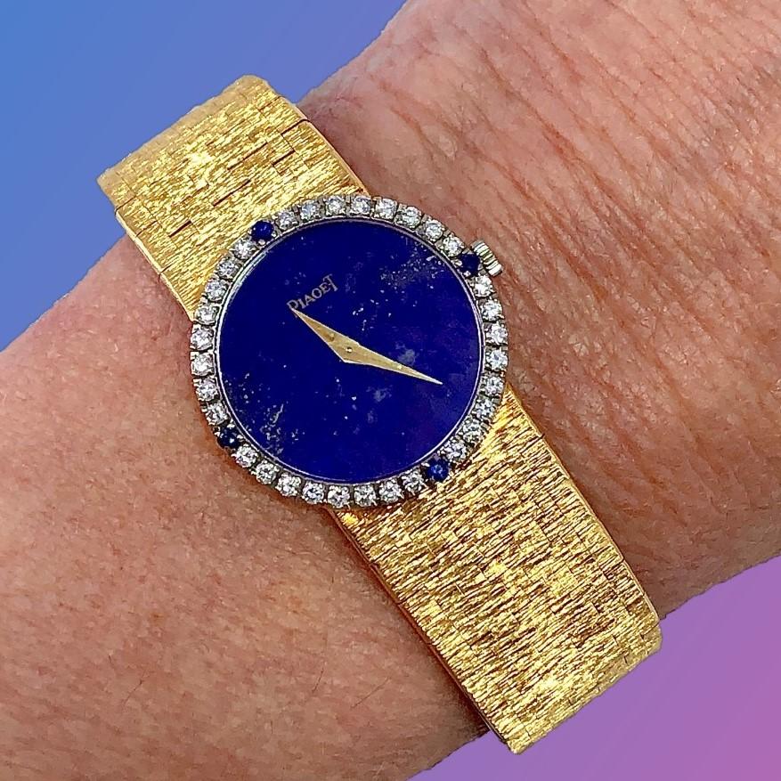 Piaget Ladies Yellow Gold Lapis Dial Watch with Diamond and Sapphire Bezel 1