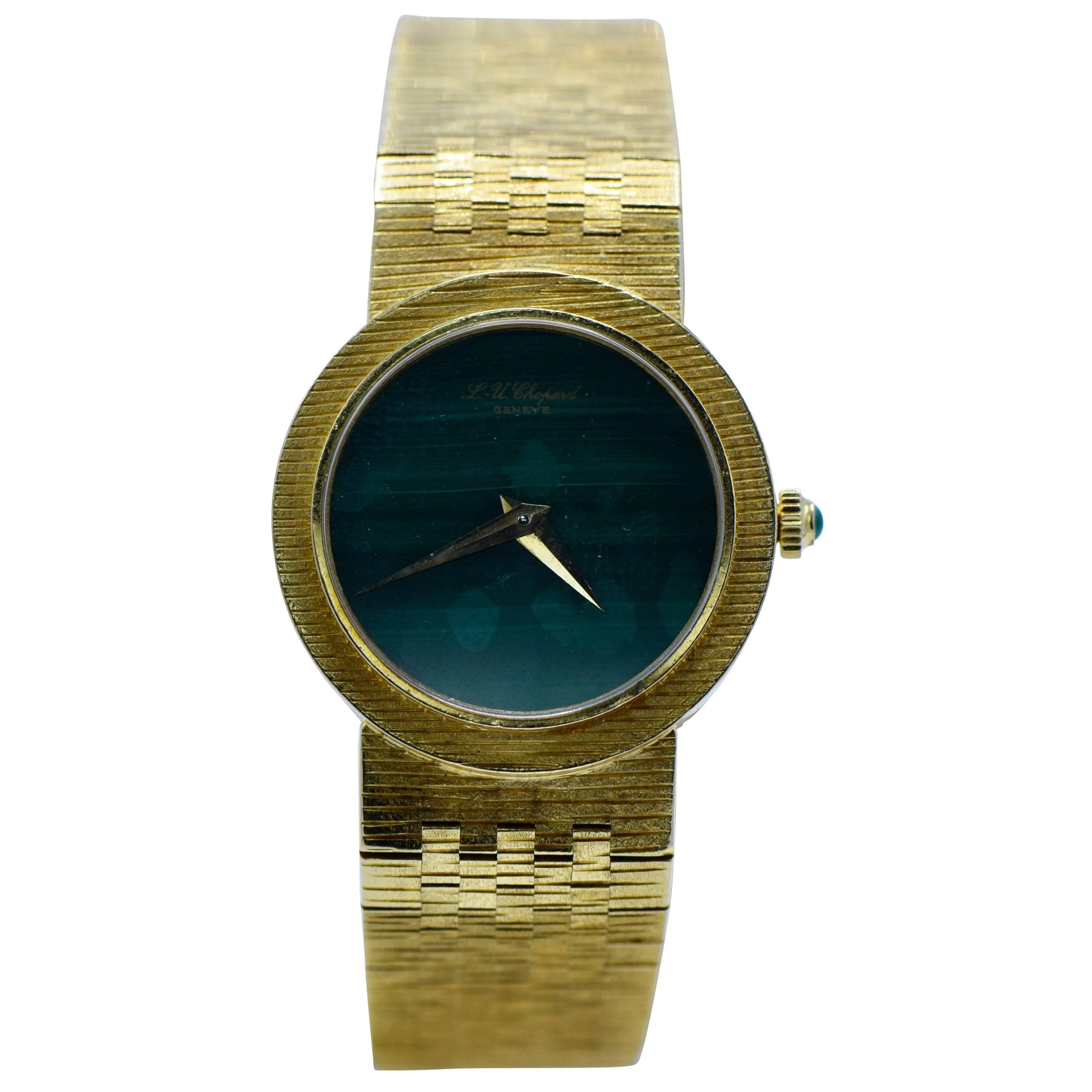 Chopard Ladies Yellow Gold Malachite Dial Vintage Bracelet Wristwatch For Sale