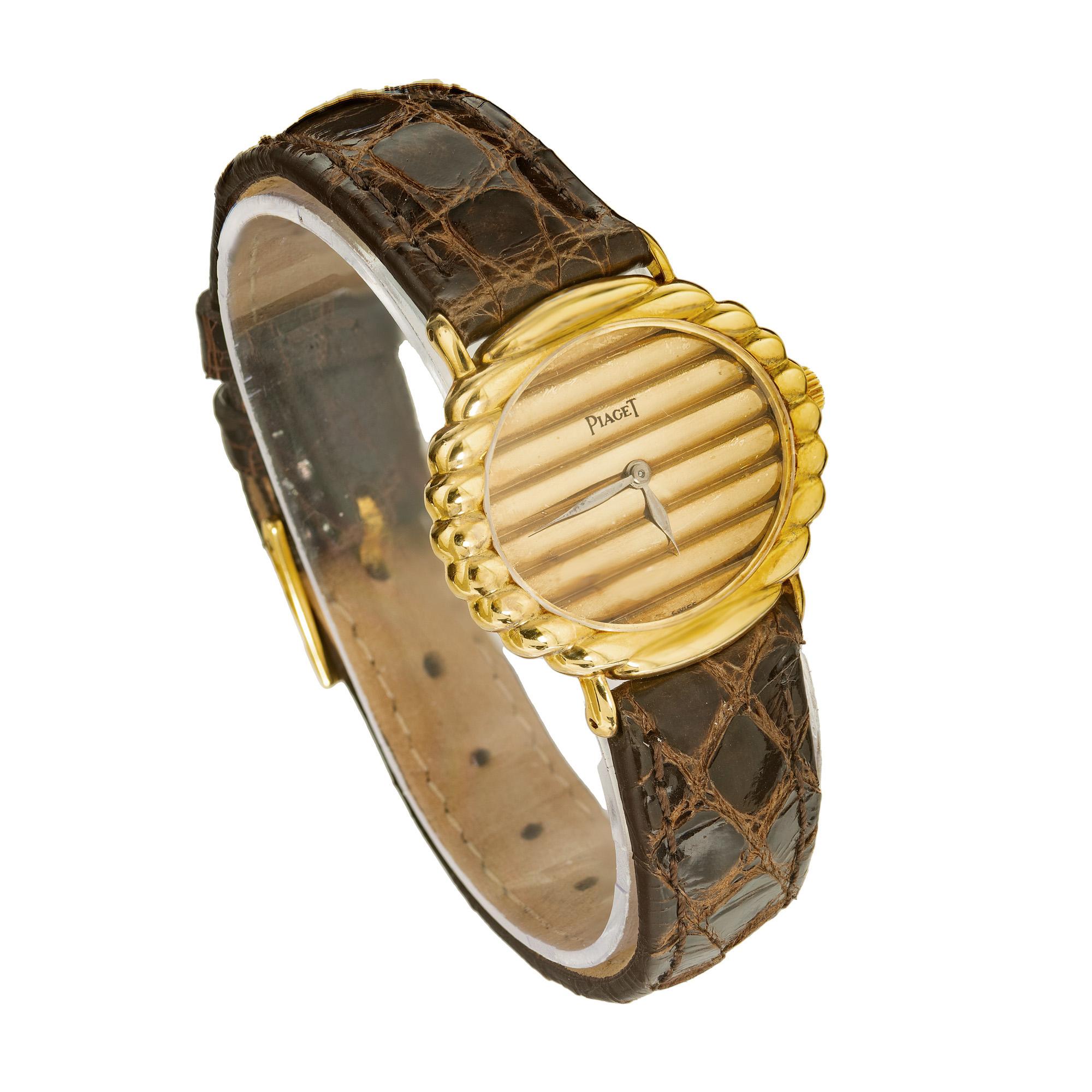 Piaget Ladies Yellow Gold Ribbed Wristwatch In Good Condition For Sale In Stamford, CT